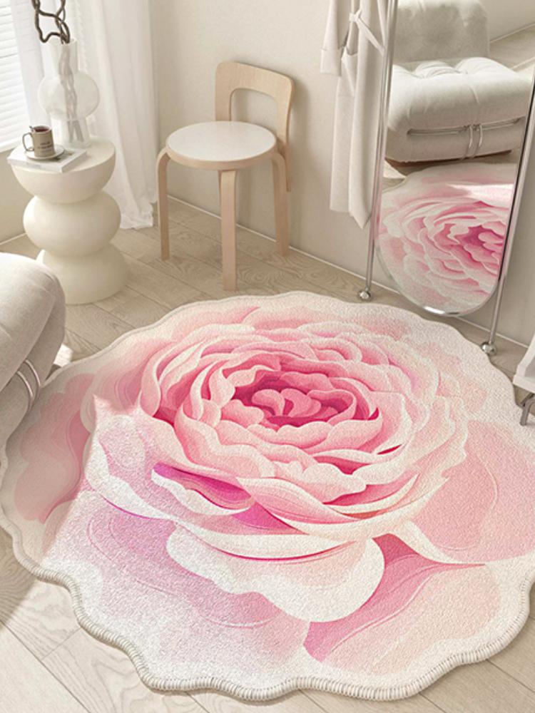 Französische Stil Wohnzimmer Dekoration Blumen Teppich Leichter Luxus Spiegel Bodenmatte Mädchenhafter Teppich für Schlafzimmer Zuhause Unregelmäßige Form Teppich