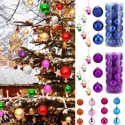 24 Boules de Noël Fête Décorations d'Arbre Ornement Suspendu + 6 Pièces Père Noël