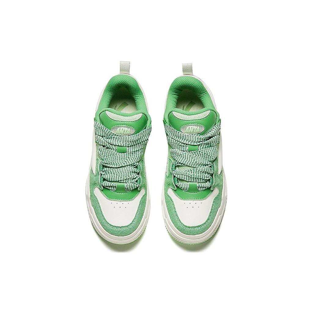 New Anta Micro Sugar Slip Resistant Low Top Skateboard Shoes Women's Green White 922348001-6