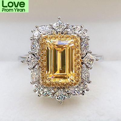 Wong Rain Luxury 925 Sterling Silver Emerald Cut Created Moissanite Wedding Engagement Classic Women Rings Fine Jewelry Gift
