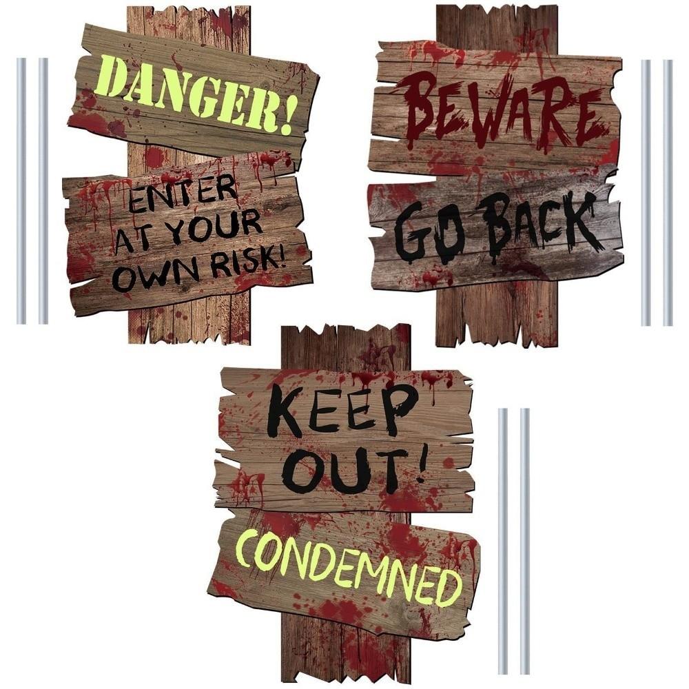 Plastic Material Halloween Warning Signs Vintage Style Yard Garden Signage Home Decor
