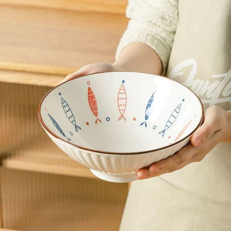 Japanese-style Douli Bowl Ceramic Tableware Big Soup Household Large Ramen Bowls Bucket Hat Trumpet Dinnerware Restaurant