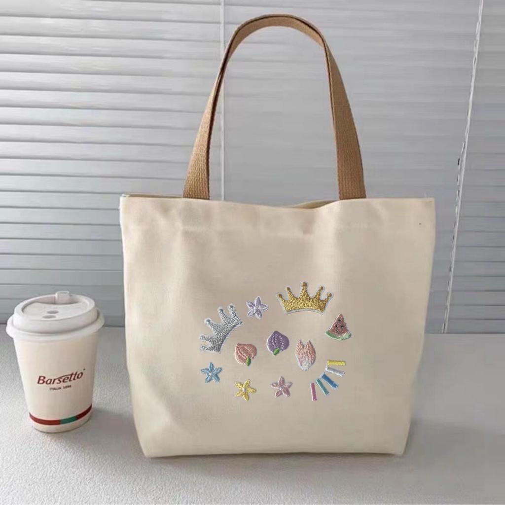Mini Canvas Bag with Self-Adhesive Crown Patch for DIY Embroidery