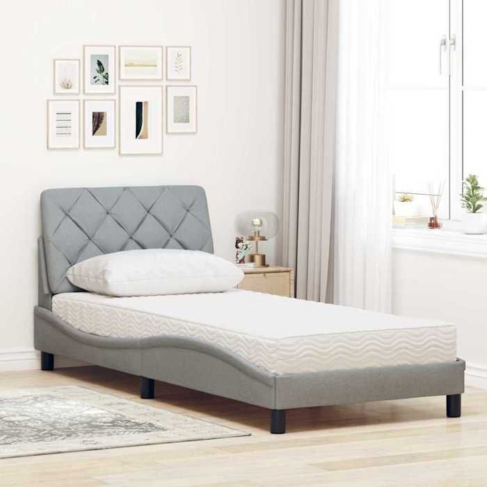 VidaXL Bed with Light Grey Mattress 90x190 Cm Fabric 3310706