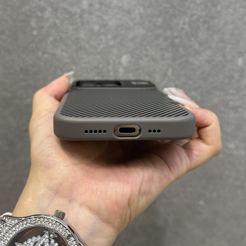 Titanium Gray Metal Lens Holder Carbon Fiber Phone Case for iPhone 15 14 13 Pro Max Full Shockproof Metal Button Hard Back Cover