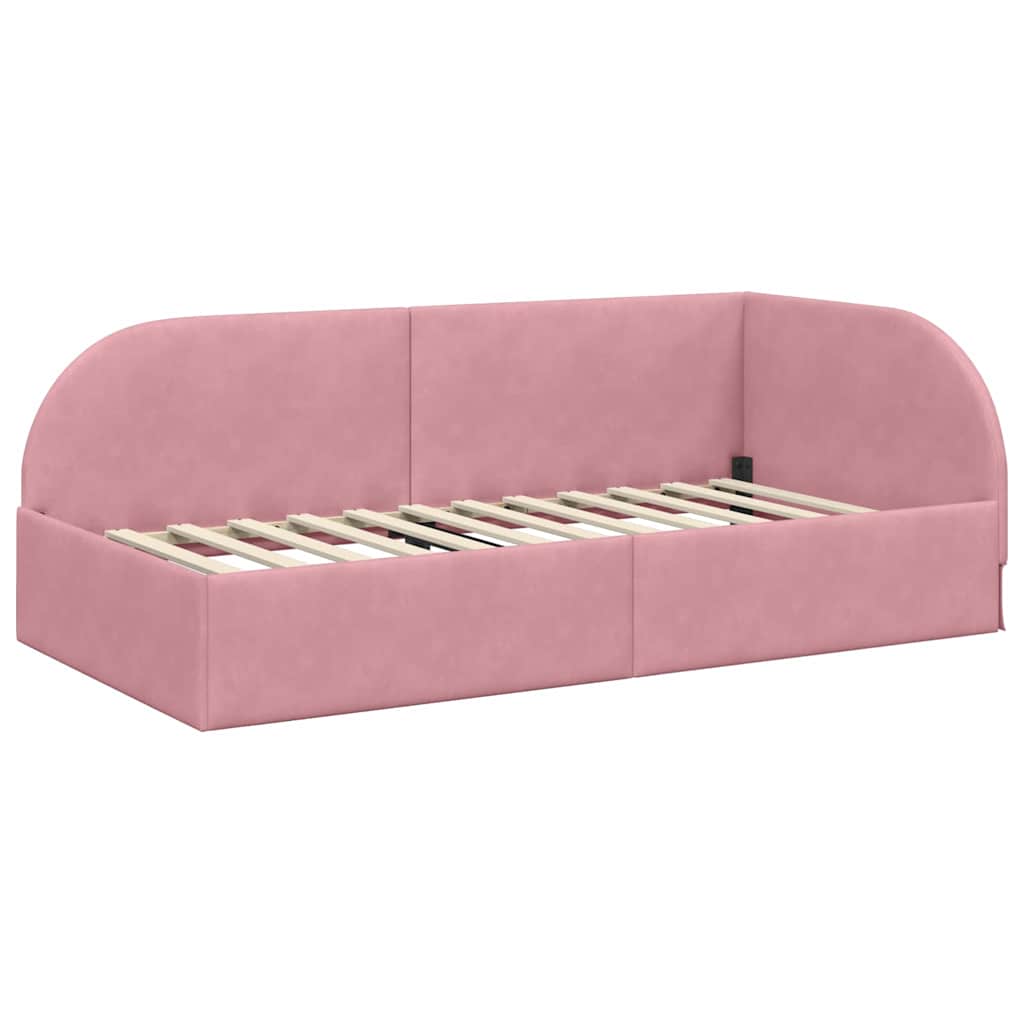 Corner Bed Frame Pink 90 X 190 Cm Velvet