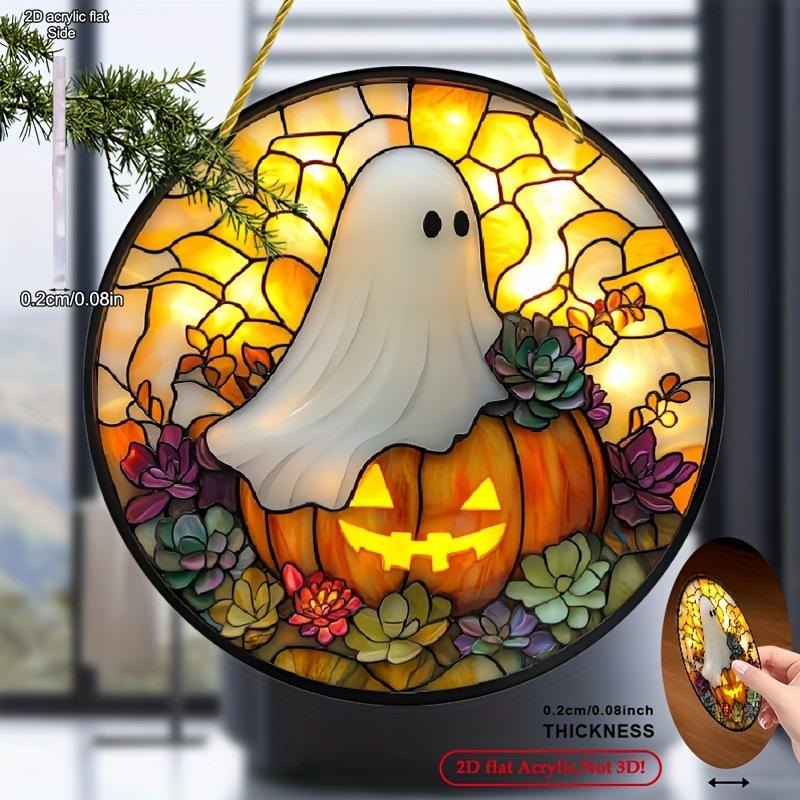 Halloween Cute Little Ghost Acrylic Sun Catcher Hanging Indoor and Outdoor Home Courtyard Garden Decoration Hanging Board, Durable Acrylic Sign