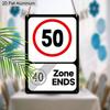 2D Flat, 1pc Vintage 50th Birthday Aluminium Sign "40 Zone Ends, 50 Speed Limit"- 8"x12" Rustic Birthday Party Decor, Funny Over-the-Hill Wall Art