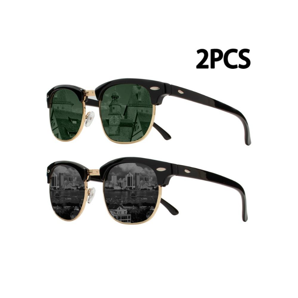 2PCS Classic Polarized Sunglasses Men Women Retro High Quality Sun Glasses Rivet Female Male Fashion Mirror Sunglass