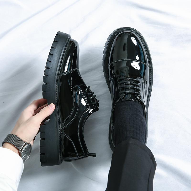 Men Oxfords Black Platform Elevator Punk Lacing Shoes Height Increase Thick Sole Leather Shoes