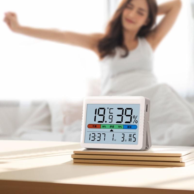 Indoor Thermometers Hygrometer Meter Clock Calendar for Home with USB Rechargeable Design and High Precise Sensors