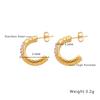 18K Gold Plated White Diamond Hoop & Stud Earrings - French Style Titanium Steel