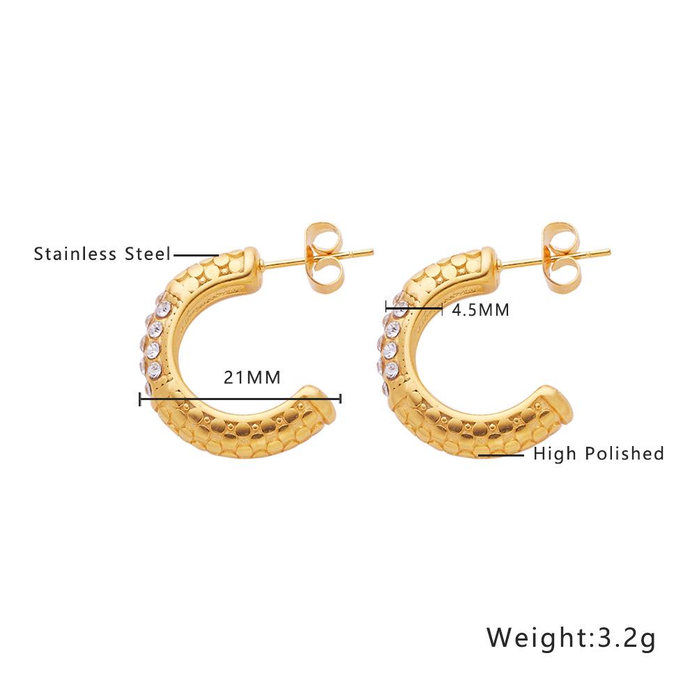 18K Gold Plated White Diamond Hoop & Stud Earrings - French Style Titanium Steel