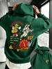 American-style Street Astronaut Graffiti Double-sided Printed Hooded Oversized Loose-shoulder Long-sleeved T-shirt for Couples
