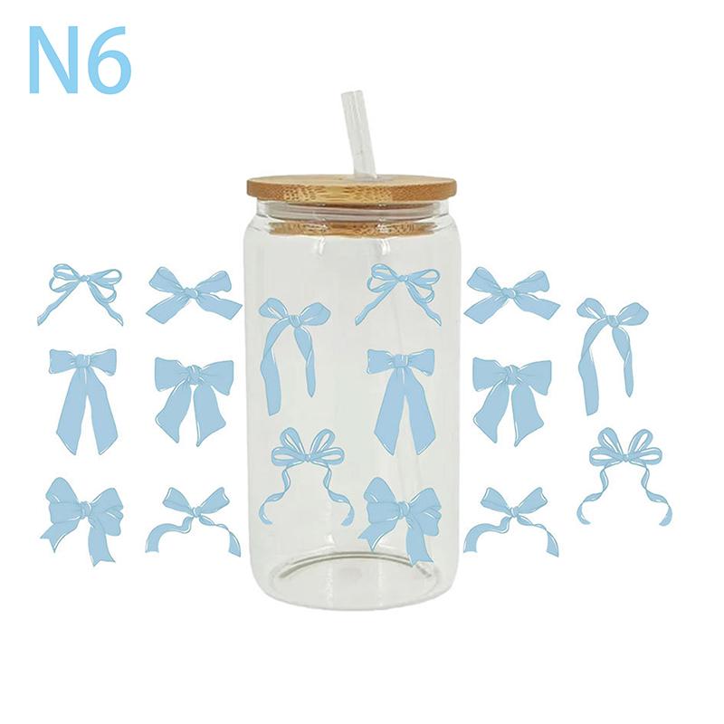 

3D УФ DTF переводные наклейки водонепроницаемые масляные наклейки 16 унций обертывания для чашек красивый бант напечатанный для стеклянных бутылок своими руками кофейная чашка N6