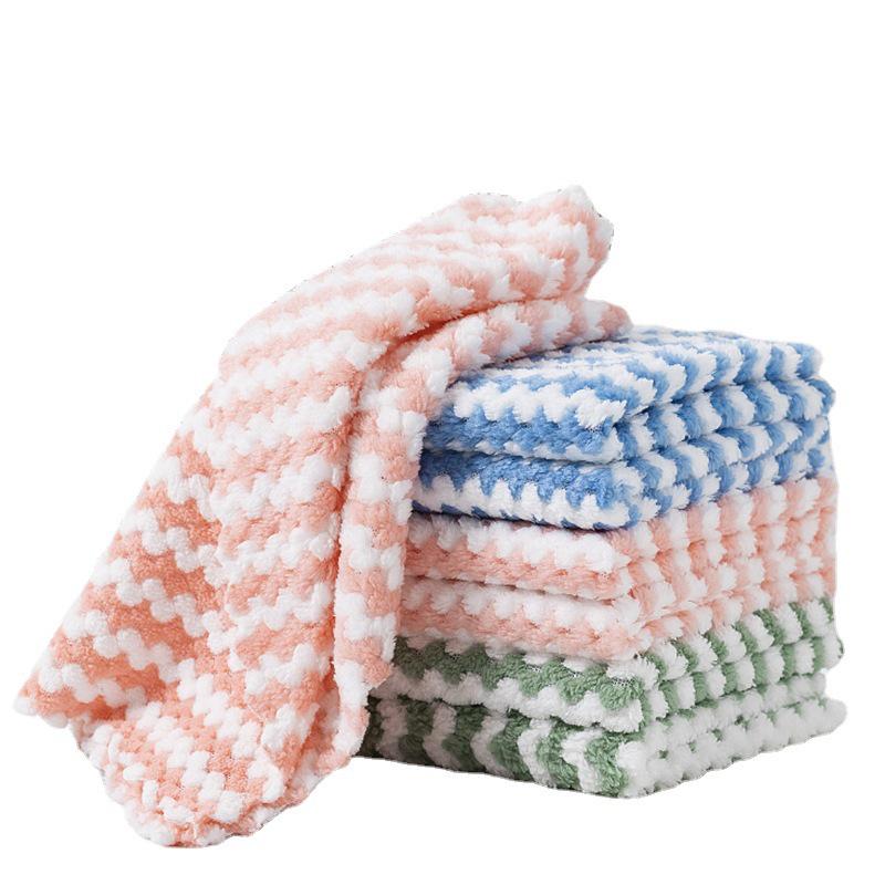 Cationic Coral Fleece Absorbent Dishcloth - Rainbow Water Ripple Design, Non-Stick Oil Scouring Pad