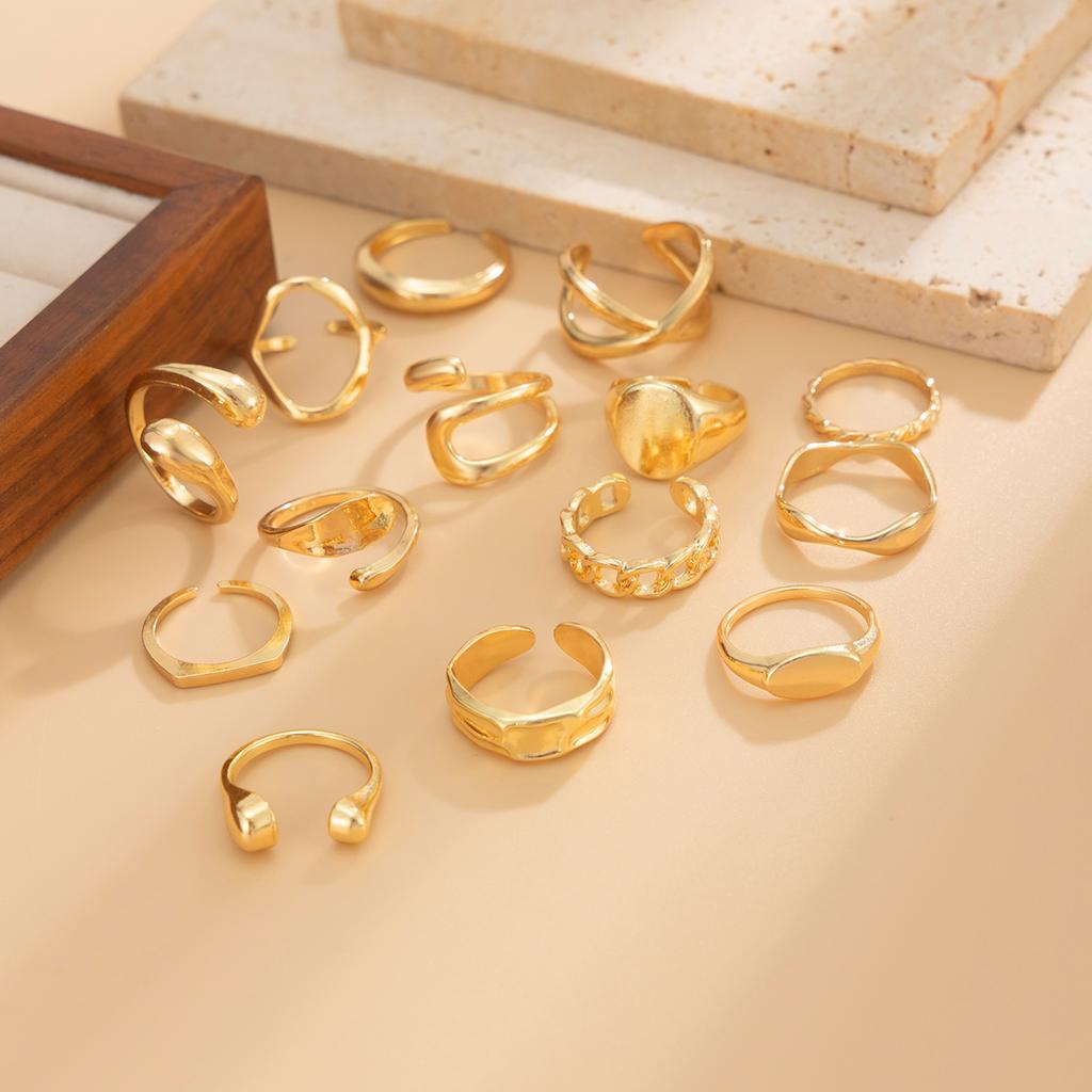 Ingemark 14Pcs/Set Punk Irregular Water Drop Open Rings for Women New Trend Vintage Adjustable Finger Rings Couple Jewelry Gift