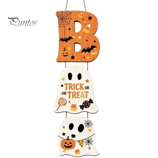 Layered Hanging Seasonal Ornament Halloween Wooden BOO Sign, Creative Letter Pendants, Vintage Ghost Pumpkin Black Cat Cute Theme Wall Decor