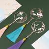 1 Pcs Vintage Chinese Style Fan Shape Flower Cat Tassels Metal Bookmarks Book Marker Page Holder Gift Stationery
