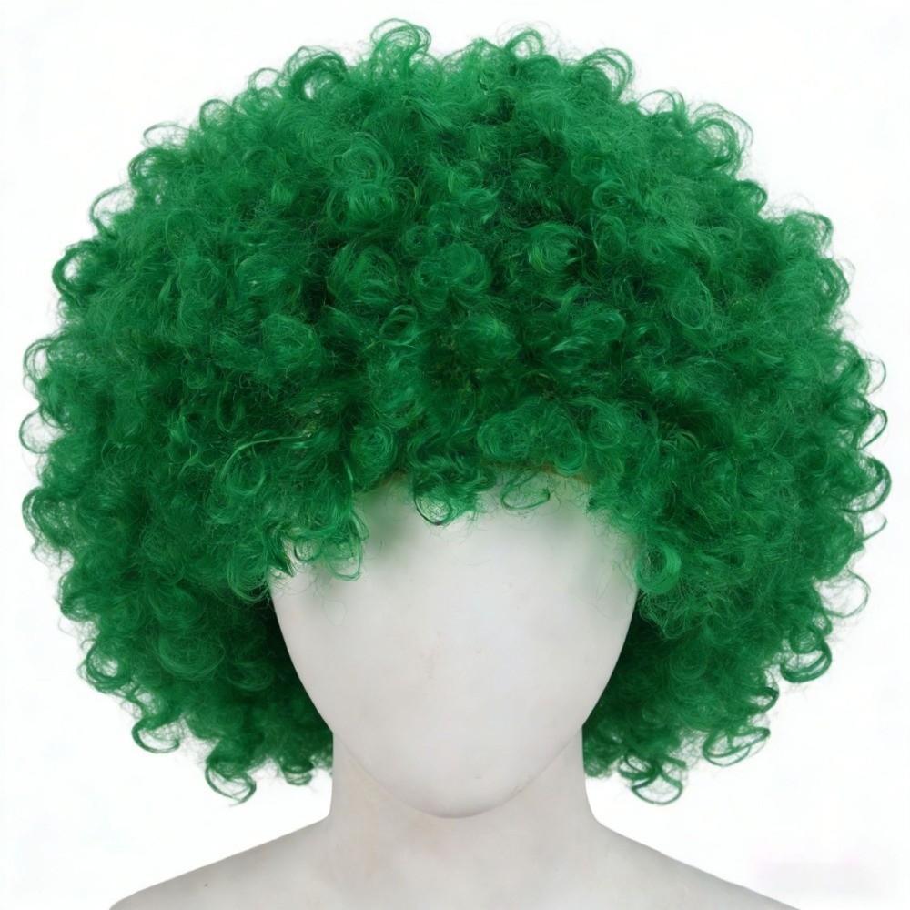 Capelli Ricci Ondulati Corti Colorati Resistenti al Calore Tifoso di Calcio Che Indossa Parrucche Halloween