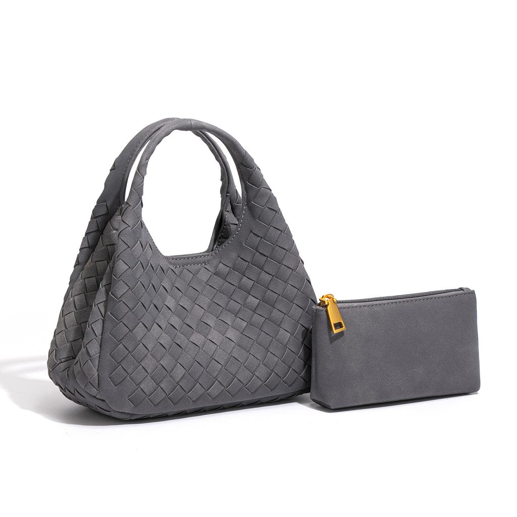 2026 Autumn Winter New Abrasive Woven Bucket Bag Women's Dish Basket Mother Hand Tote Bag Casual Single Shoulder Diagonal Cross Bag