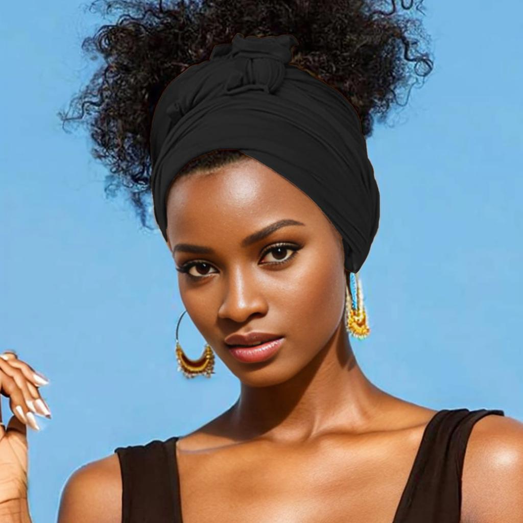 Dehnbarer Jersey-Turban Afrikanisches Stirnband Einfarbige Superweiche Extra lange Atmungsaktive Kopfbedeckung Für Damen