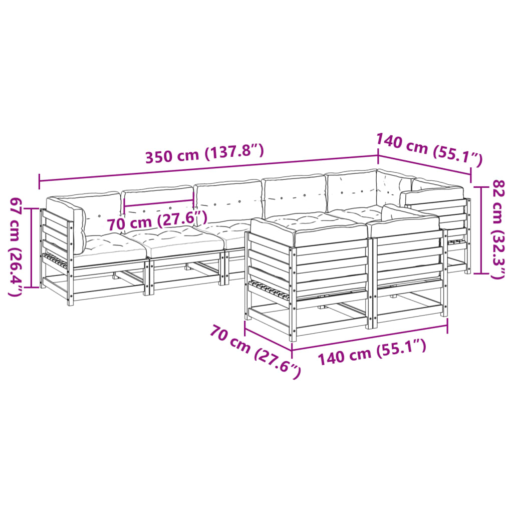 8 Piece Garden Sofa Set with Cushions Wax Brown Pine Wood