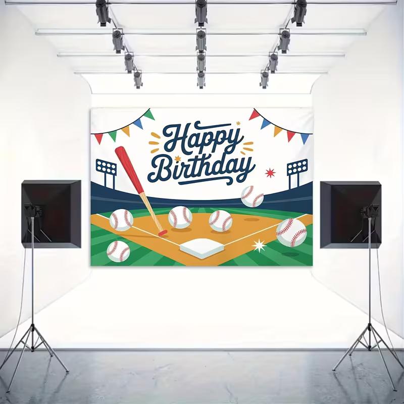 2D Baseball Happy Birthday Backdrop Kids Sports Theme Photography Background