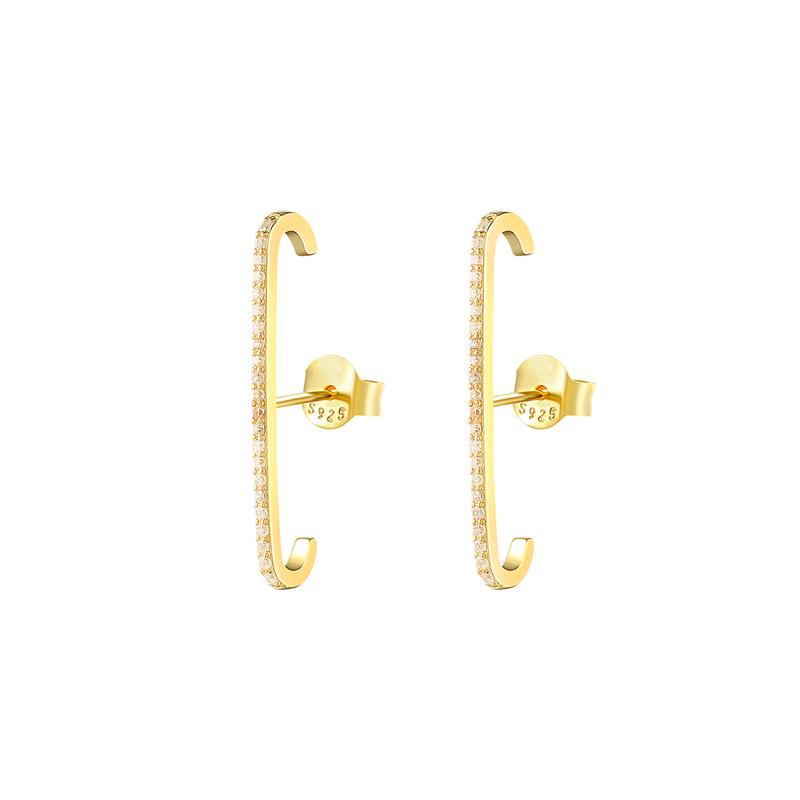 

Консервный крем 925 стерлингового серебра T-образная серьги для женщин INS Покрытие Золото Циркон Пирсинг Ухо Ювелирные изделия