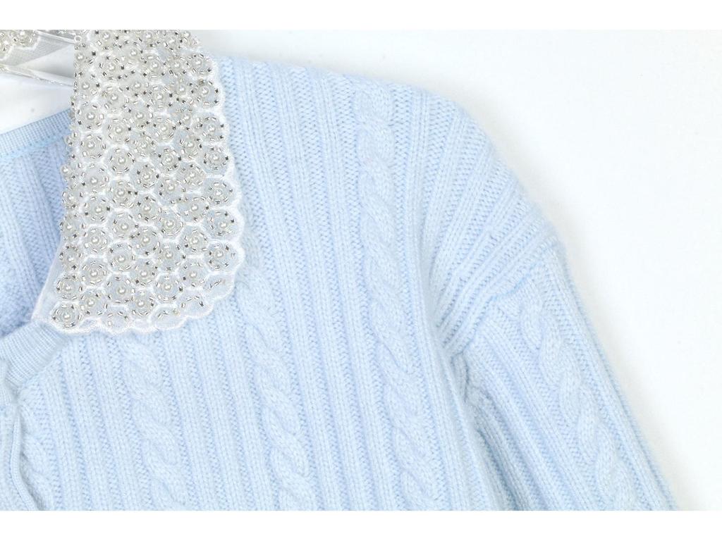 Spring/Autumn 2025 Women's Patchwork Cable Knit Cardigan with Peter Pan Collar