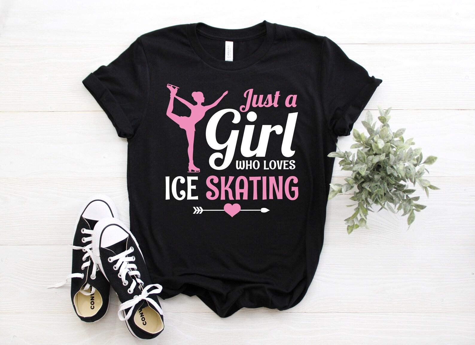 Just a Girl Who Loves Ice Skating Figure Skate Figure Skater Gift T-Shirt, Figure Skaters Birthday Present, Instructor Teacher Coach Shirts, 120
