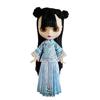 Dolly Para Blythe Outfit OB24/Licca Doll Compatible Chinese Dress Blue with Bead Decoration One Size