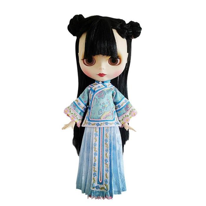 Наряд для кук Dolly Para Blythe OB24/Licca Китайское платье Синее с бисерным декором Один размер