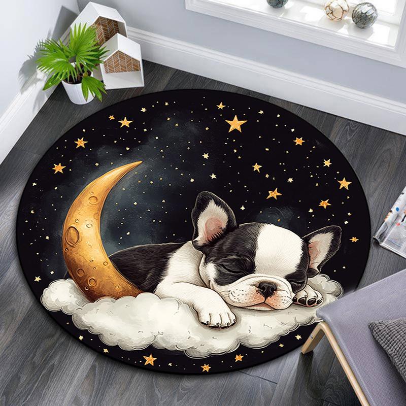 Sleeping French Bulldog Round Area Rug,Carpet Rug for Living Room Bedroom Sofa Playroom Decor,Non-slip Floor Mat