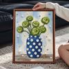 Elegant Framed Pearl Art DIY Set with Green Flower Vase 5D Sparkling Bead Canvas Painting Ready to Display Romantic Home Decor Gift