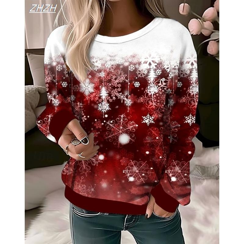 Women's Pullover Graphic Christmas Tree Abstract Casual Long Sleeve Crew Neck Regular Tops Casual Holiday Print Fall Winter