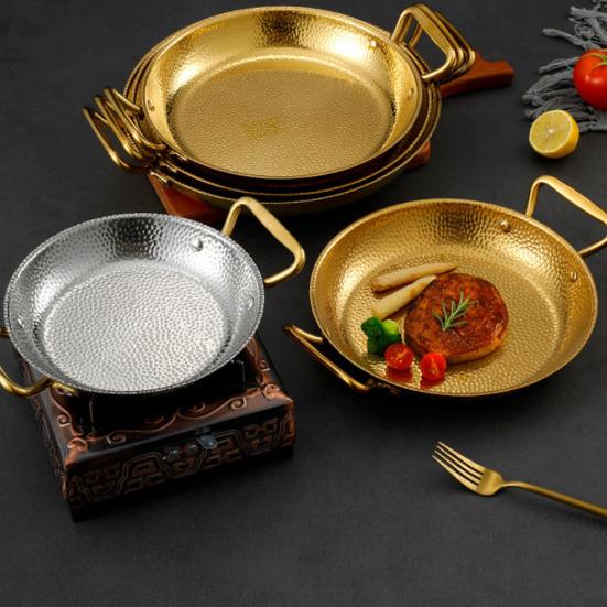 Fritéza Hrnec Tepané Nerezové Oceli Pánev na Paellu Dvojitá Rukojeť Mořské Plody Smažené Kuře Talíř Nepřilnavý Korejský Plochý Kuchyňský Nádobí