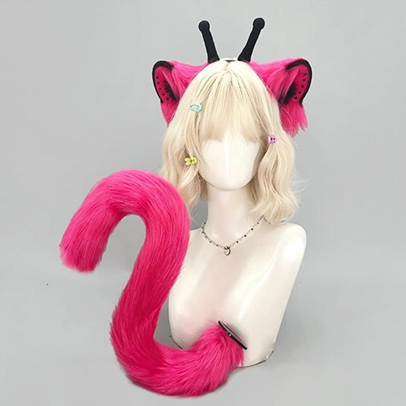 Furry Faux Furs Cats Ears Headbands Foxes Tail Animal Cosplay Costume Plush Alien Creature Costume Accessory for Roleplay Looks, Cosplay Gatherings,