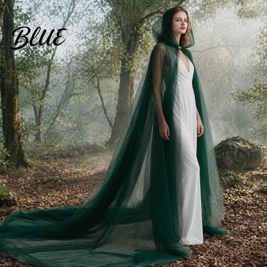 Cosplay Cloak Hooded Mesh for Adults 2 Layer Sheer Tulle Cape Gothic Witch Queen Costume Halloween Renaissance Accessories Lightweight Cape