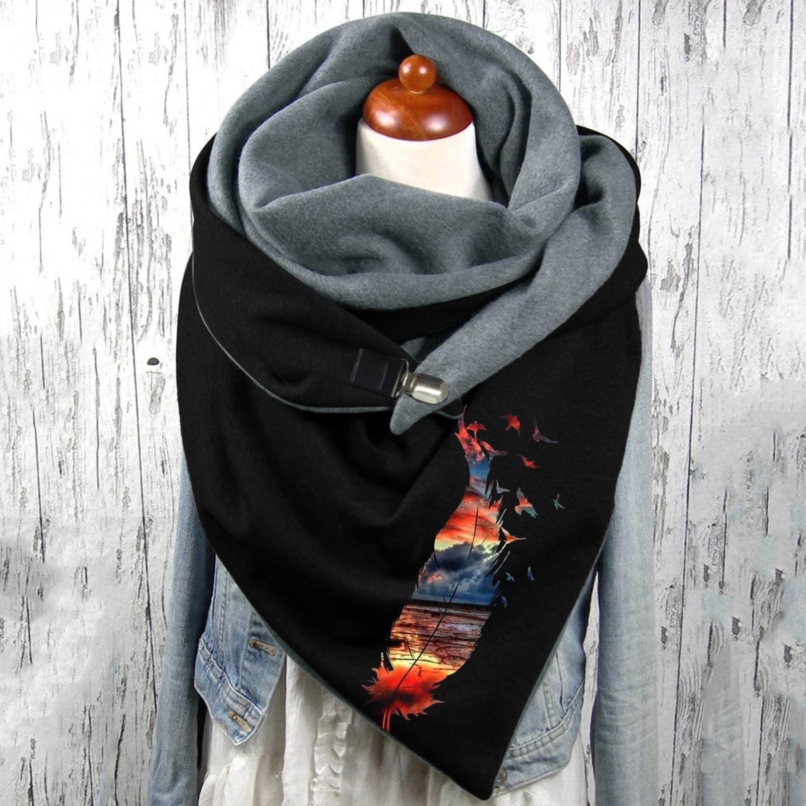 

Unisex Scarf Printed Button Scarves Wrap Soft Warm Windshield Scarf One Size