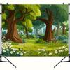 2D Cartoon Woodland Backdrop, Green Daisy Meadow Background for Baby Shower Decor
