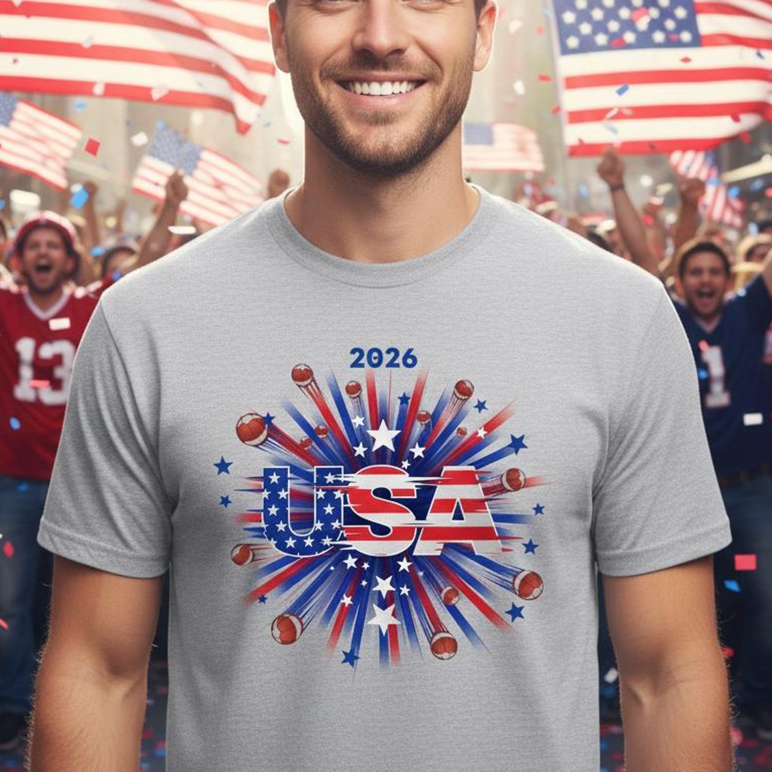 USA World Cup 2026 Soccer T-Shirt | Fireworks American Flag Patriotic Fourth of July Tee S