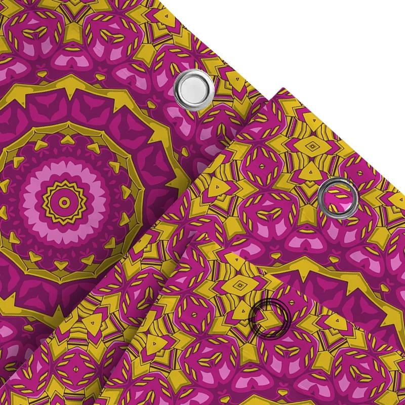 Lebendiger Mandala-Duschvorhang Rosa Gelb Floral Badezimmerdekoration Für Zuhause Badezimmer Einfache Installation Schnelltrocknendes Gewebe Moderner Stil