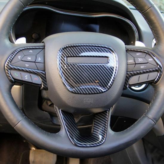 Carbon Fiber Style Interior Steering Wheel Cover Trim Bezels for Dodge Charger