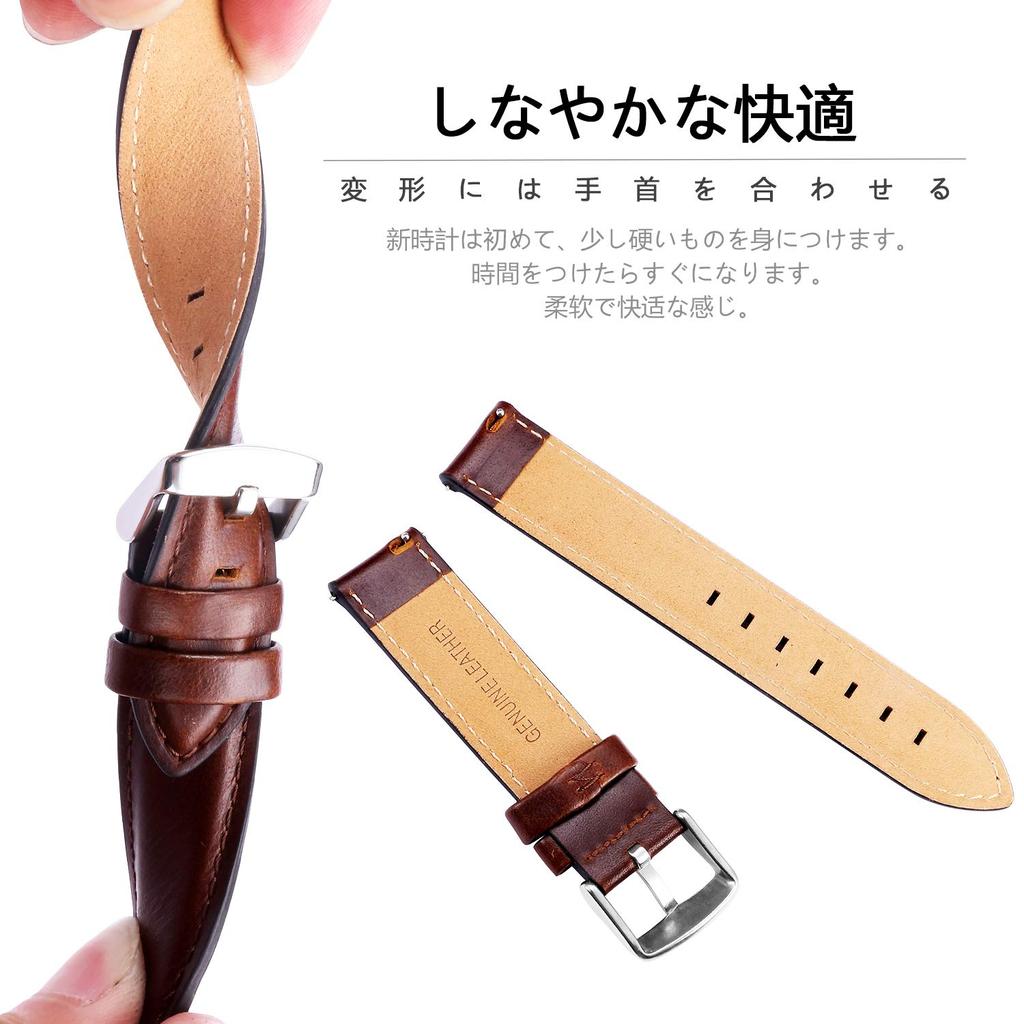 BINLUN Leather Watch Quick Genuine Leather Watch Band for Men and Replacement Leather Watch 3 Colors Includes Adjustment Tool Strap, Release, Women,