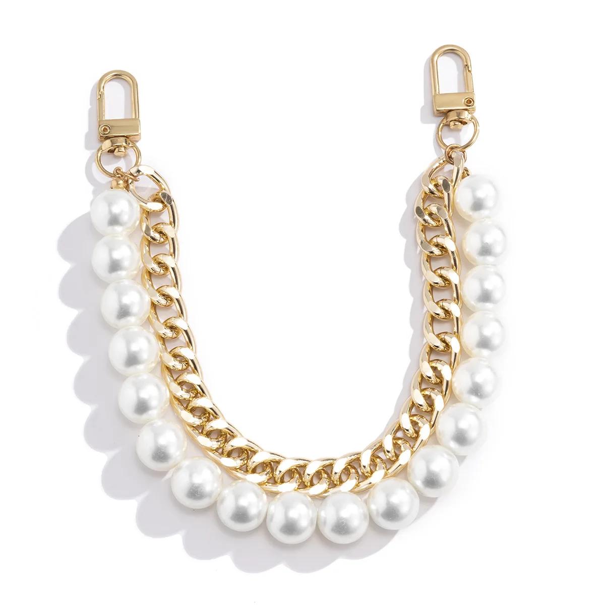 

24cm Pearls Bag Strap Chains Handbag Accessories For Women Handbags Handles For Handbag Imitation Pearl Bag Chain Metal Chains золотой