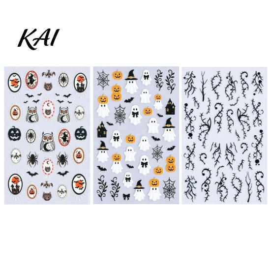 DIY Manicure Accessories Women Nail Stickers for Halloween, Spooky Ghost Pumpkin Spider Web Bat Self Adhesive Decals Thorns Decal, Art Supplies