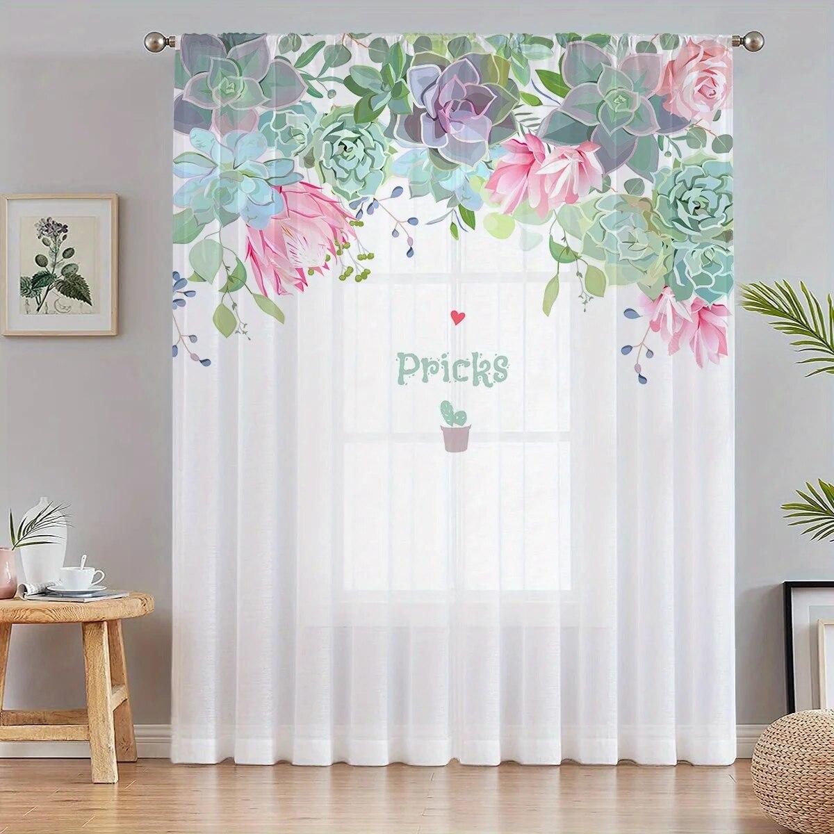 

Шторы с ботаническим узором, вуаль с узором розы, занавески для гостиной, спальни, офиса, мягкие шторы 2x50W130H(CM)&Grommet Top