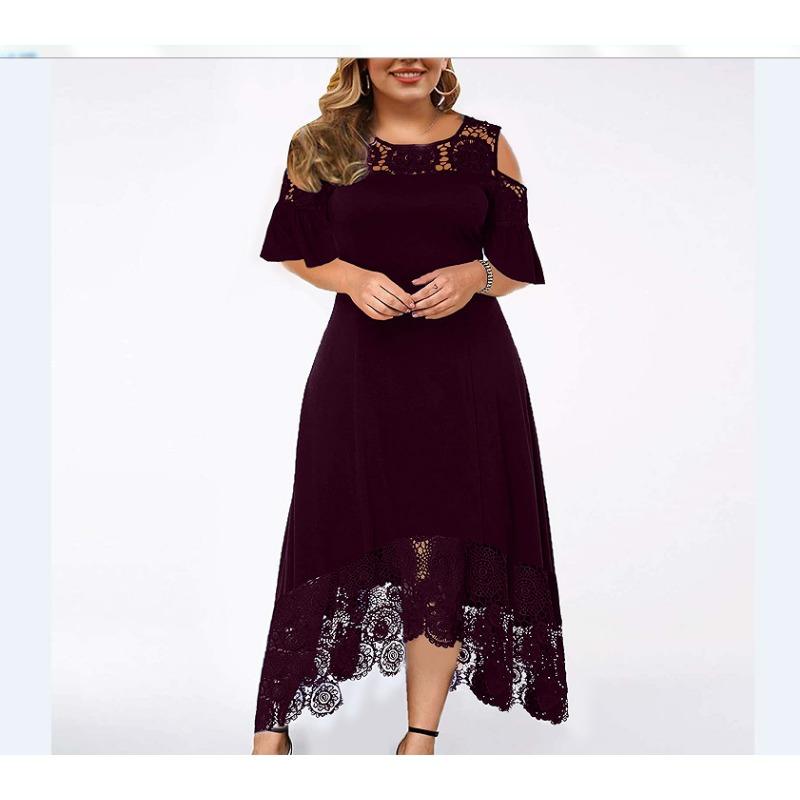 

Модное элегантное летнее платье с коротким рукавом и кружевом, с круглым вырезом, открытыми плечами, приталенного силуэта, женское, А-силуэта, для вечеринок, офиса, повседневное, простое, свободного кроя 5XL