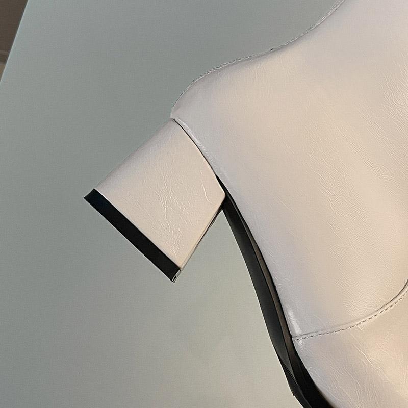 Women's High-heeled Boots Autumn and Winter Temperament Versatile Thick Heel Solid Color Large Size Medium Boots